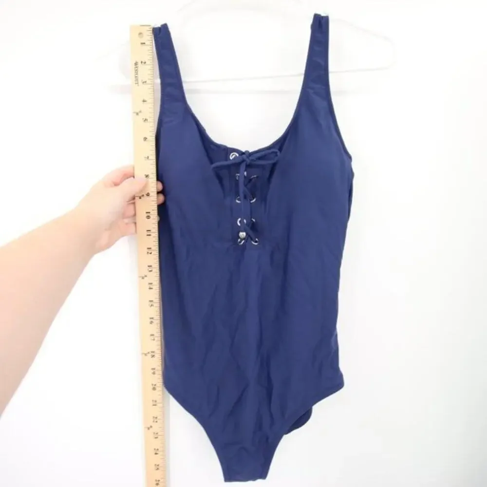Mossimo Blue Lace-Up One Piece Swimsuit Scoop Neck Size Small NWT - Picture 4 of 8